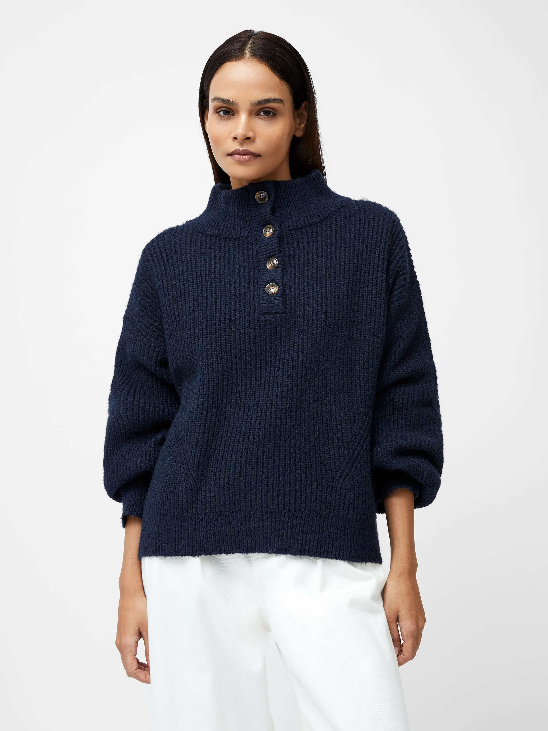 1/4 Button Drop Shoulder Jumper