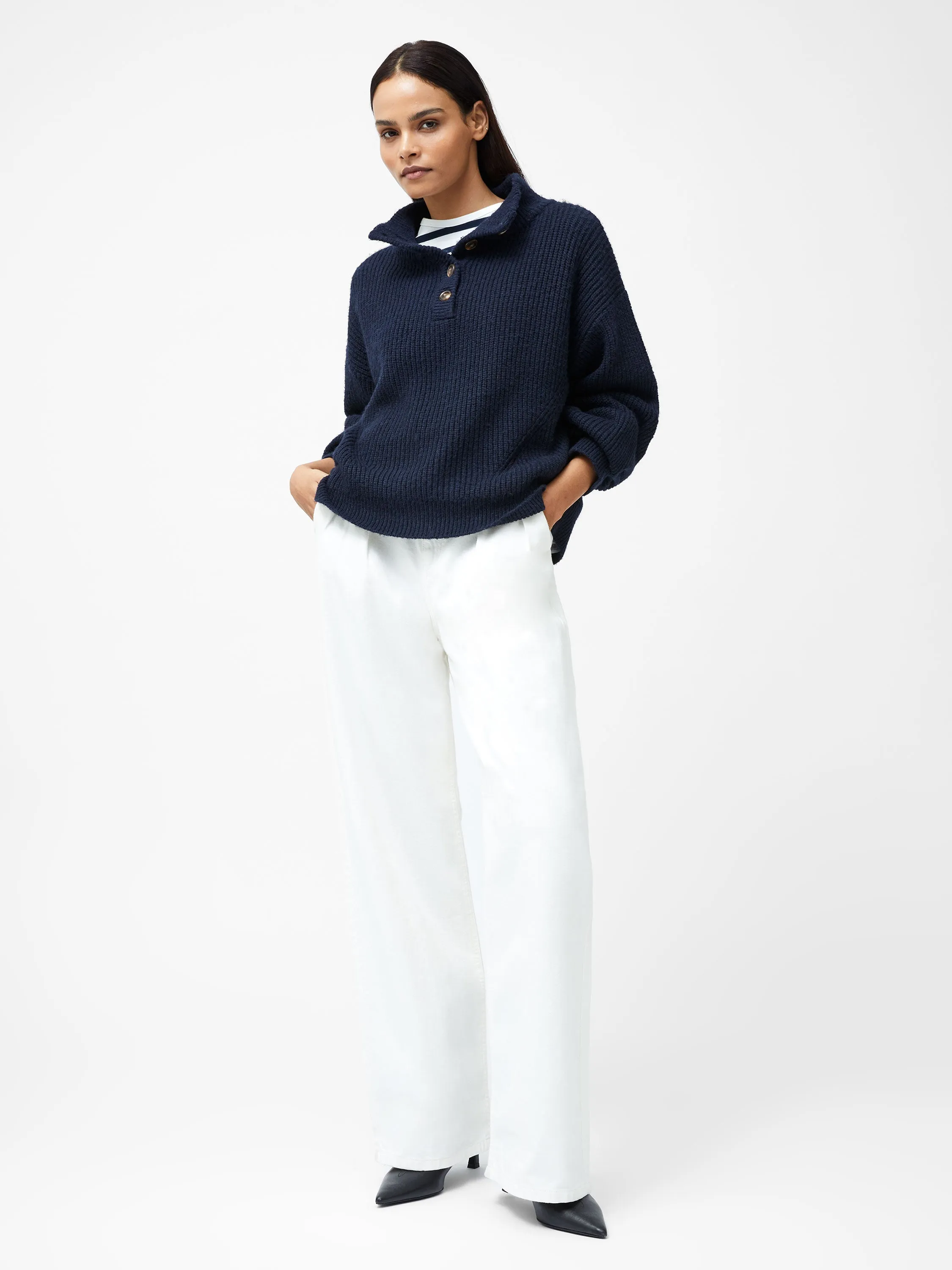 1/4 Button Drop Shoulder Jumper