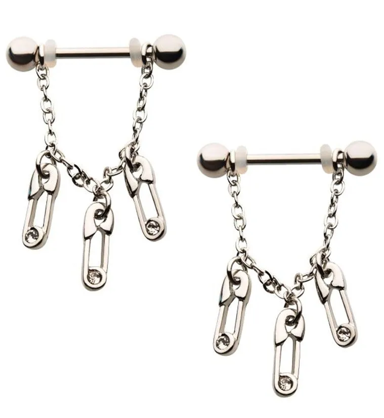 14G Safety Pin Dangle Nipple Rings Barbell