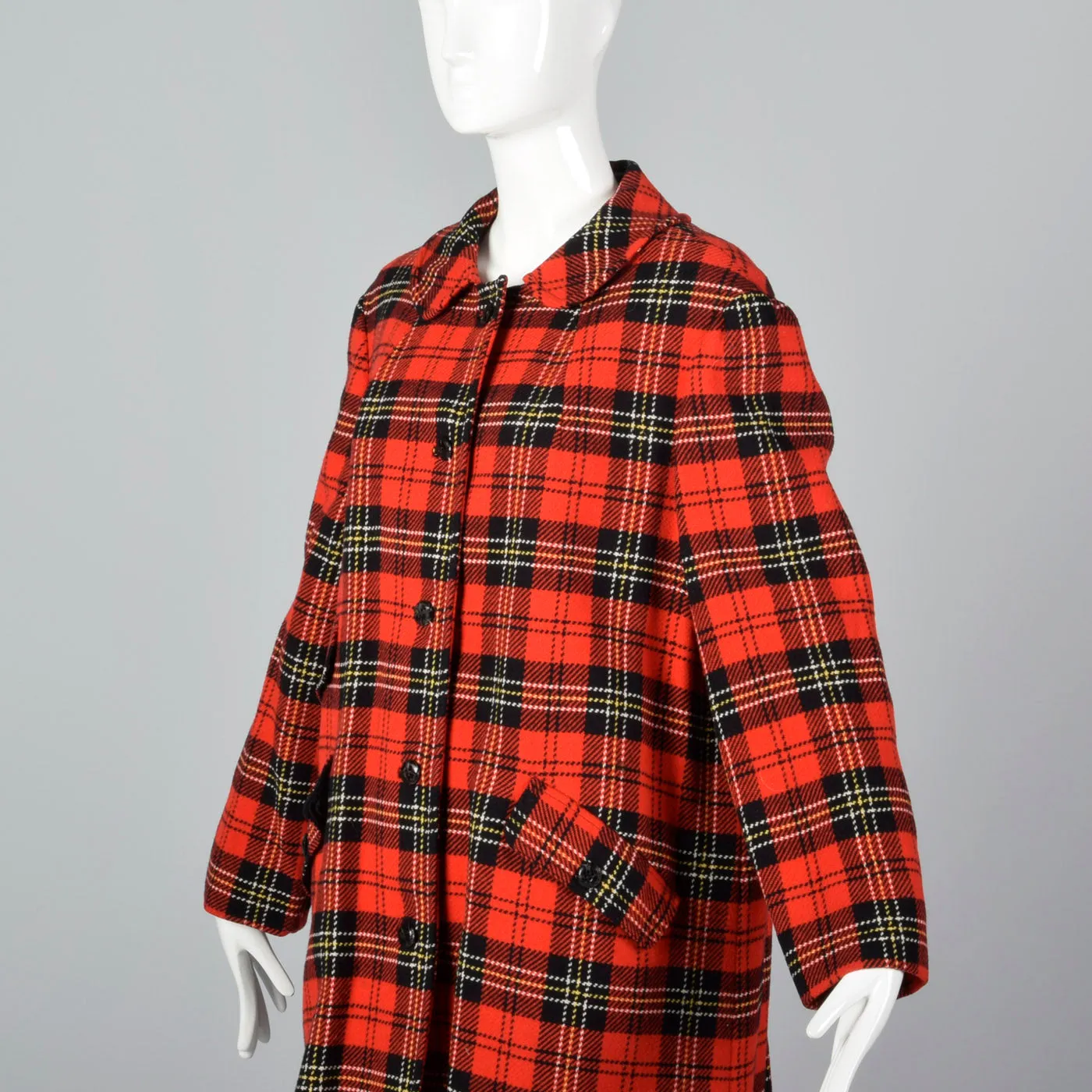 1950s Pendleton Bright Red Tartan Plaid Coat