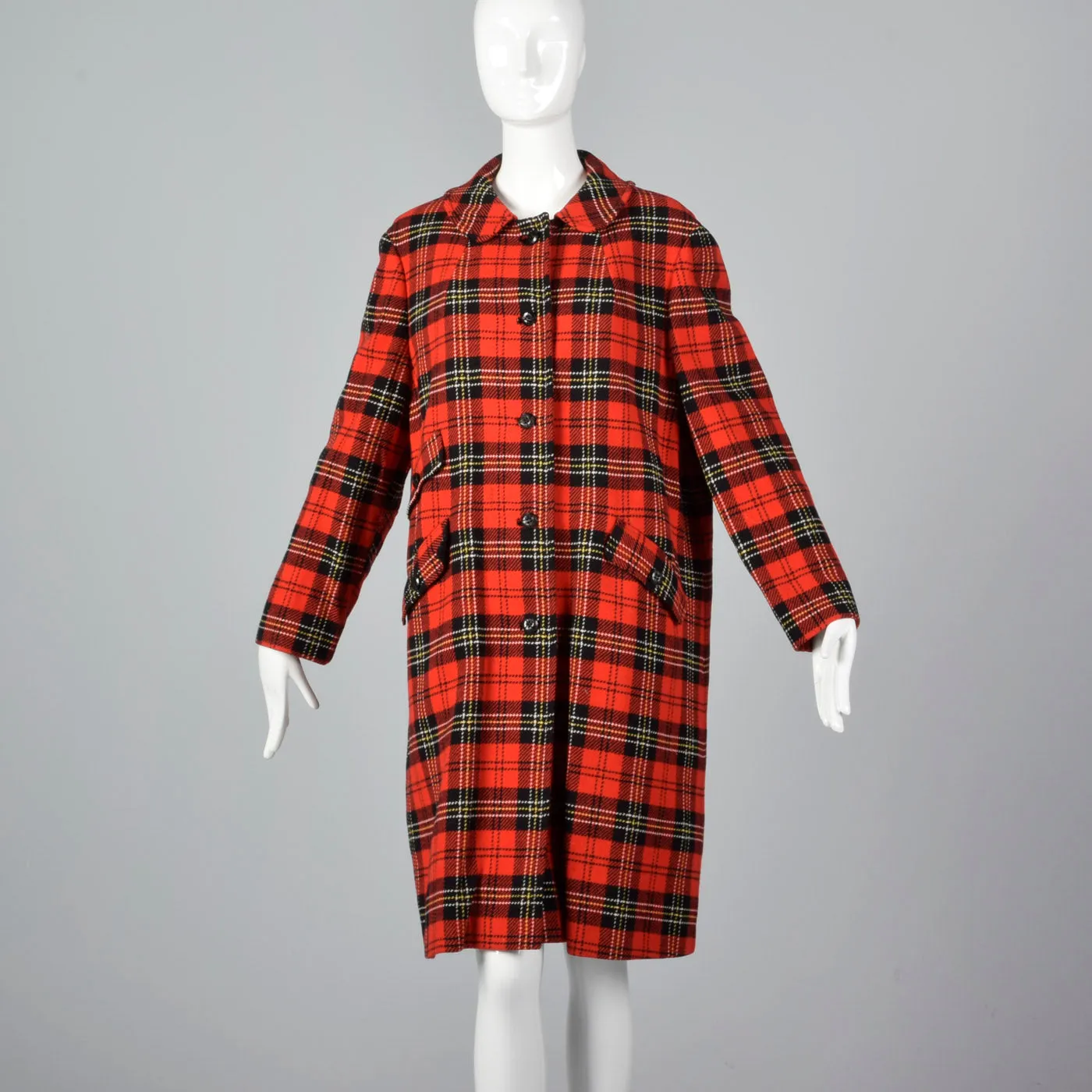 1950s Pendleton Bright Red Tartan Plaid Coat