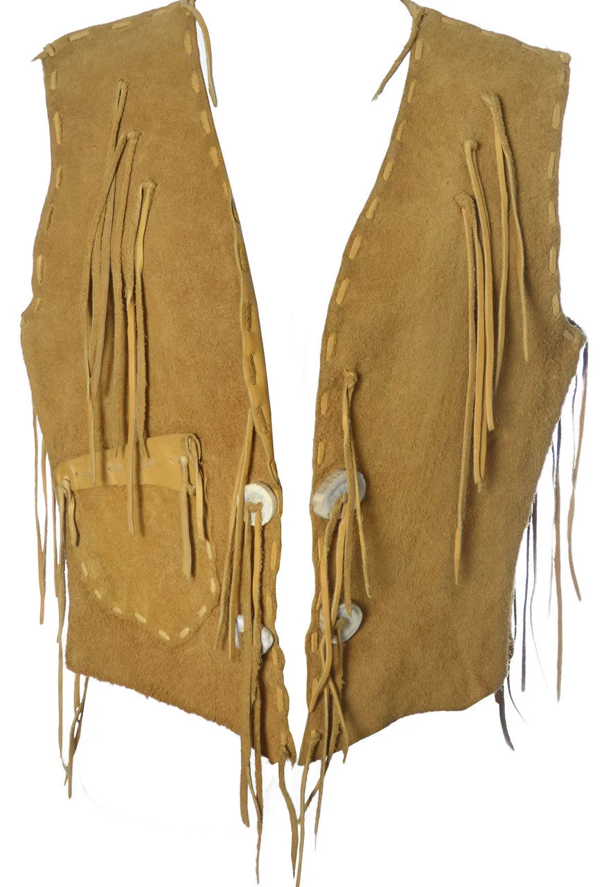 1970s Vintage Suede Vest with Fringe Western Boho Hippie Chic