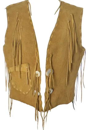 1970s Vintage Suede Vest with Fringe Western Boho Hippie Chic