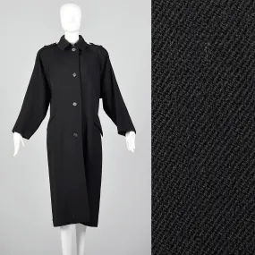 1980s Bill Blass Long Black Overcoat with Convertible Pockets