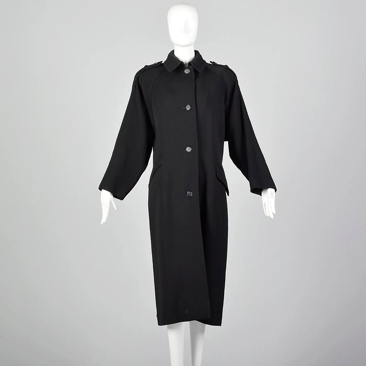 1980s Bill Blass Long Black Overcoat with Convertible Pockets