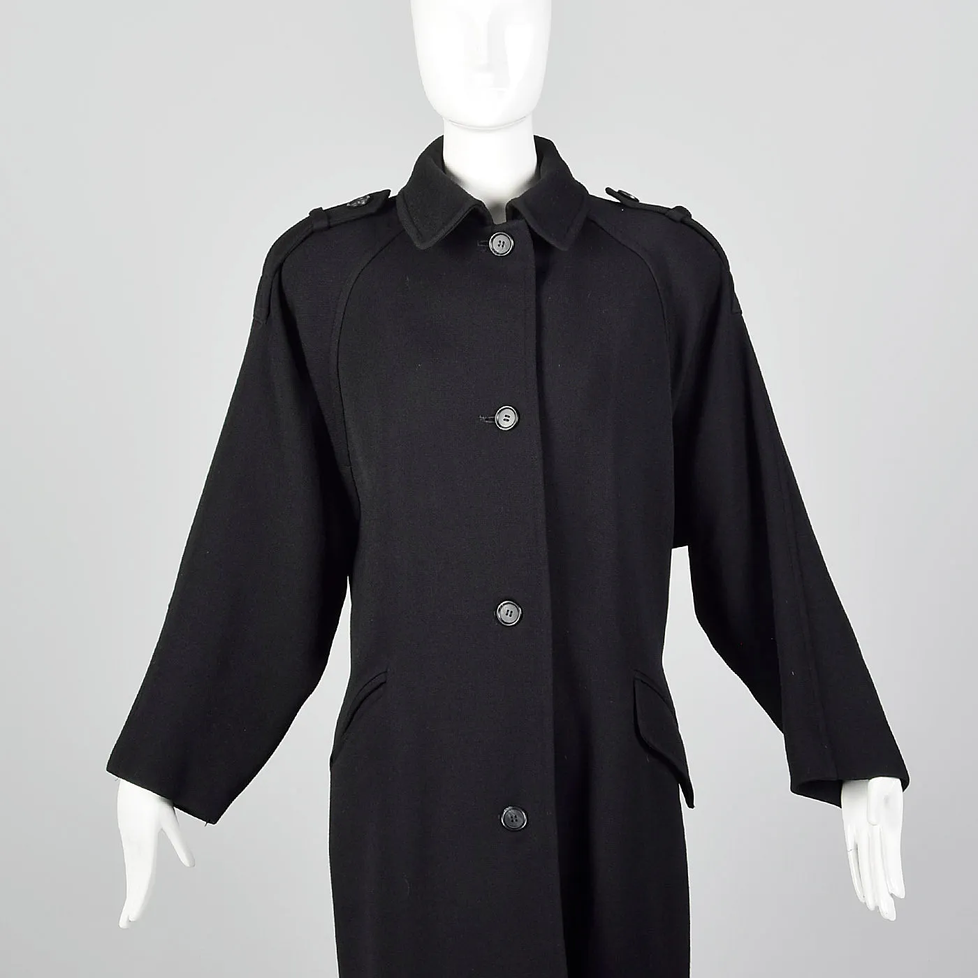 1980s Bill Blass Long Black Overcoat with Convertible Pockets