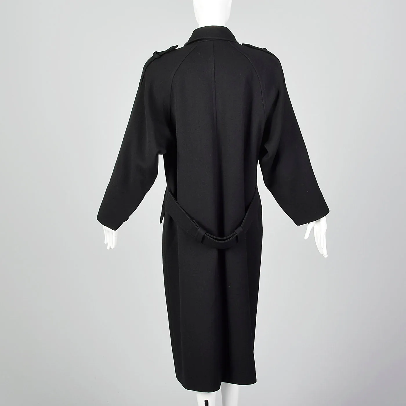 1980s Bill Blass Long Black Overcoat with Convertible Pockets