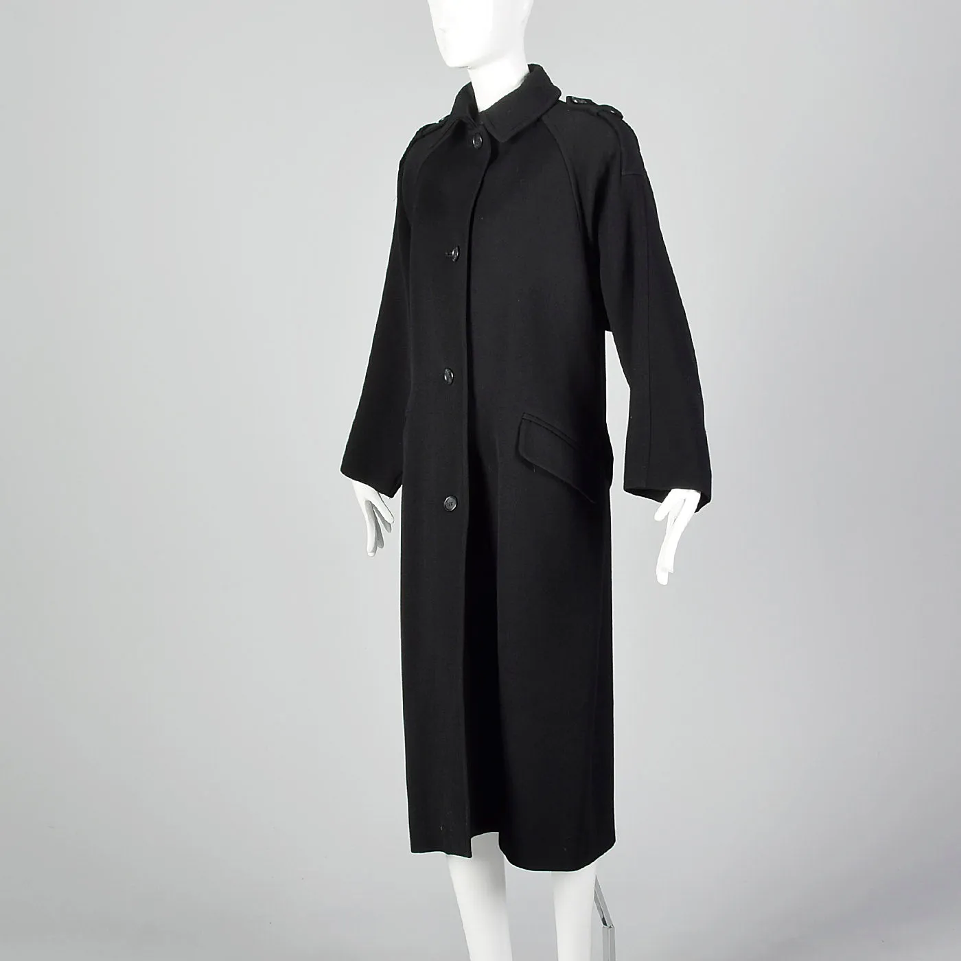 1980s Bill Blass Long Black Overcoat with Convertible Pockets