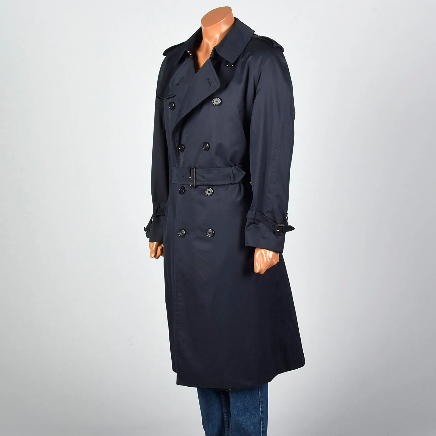 1980s Mens Burberrys  Prorsum Navy Blue Trench Coat