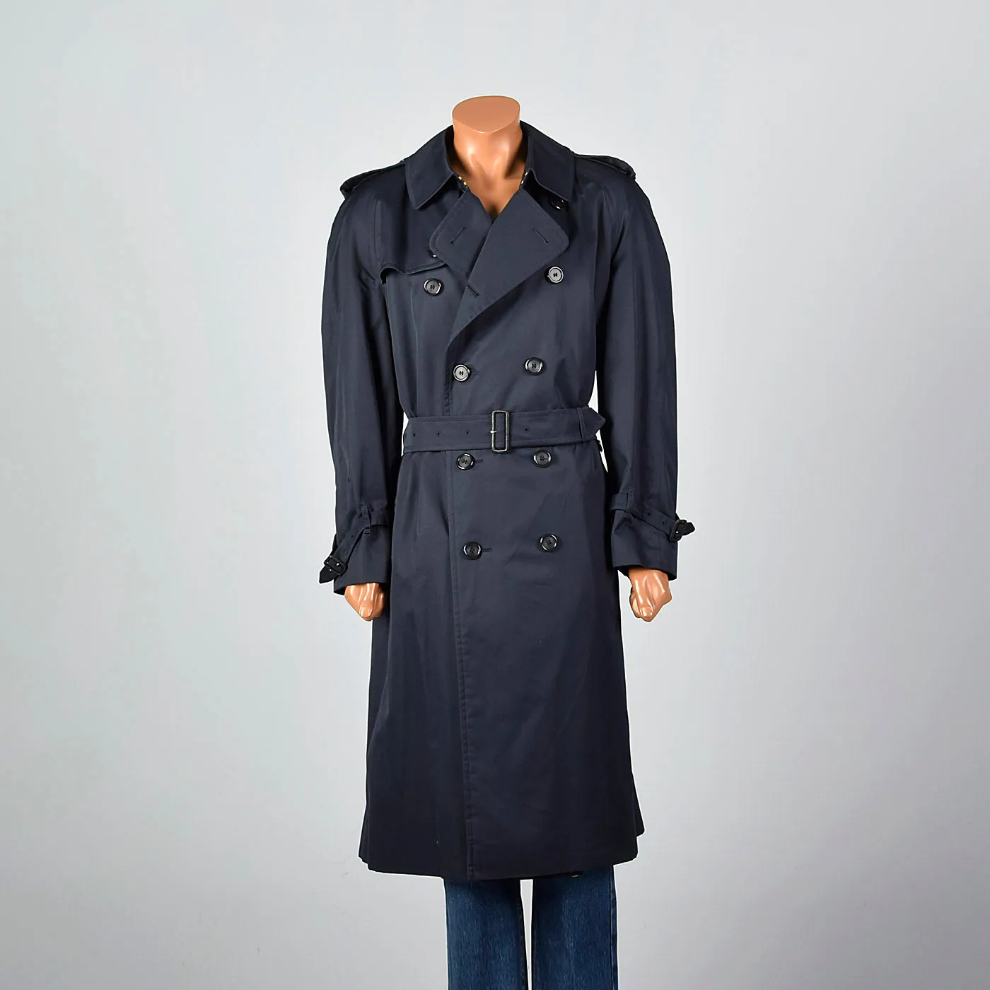 1980s Mens Burberrys  Prorsum Navy Blue Trench Coat