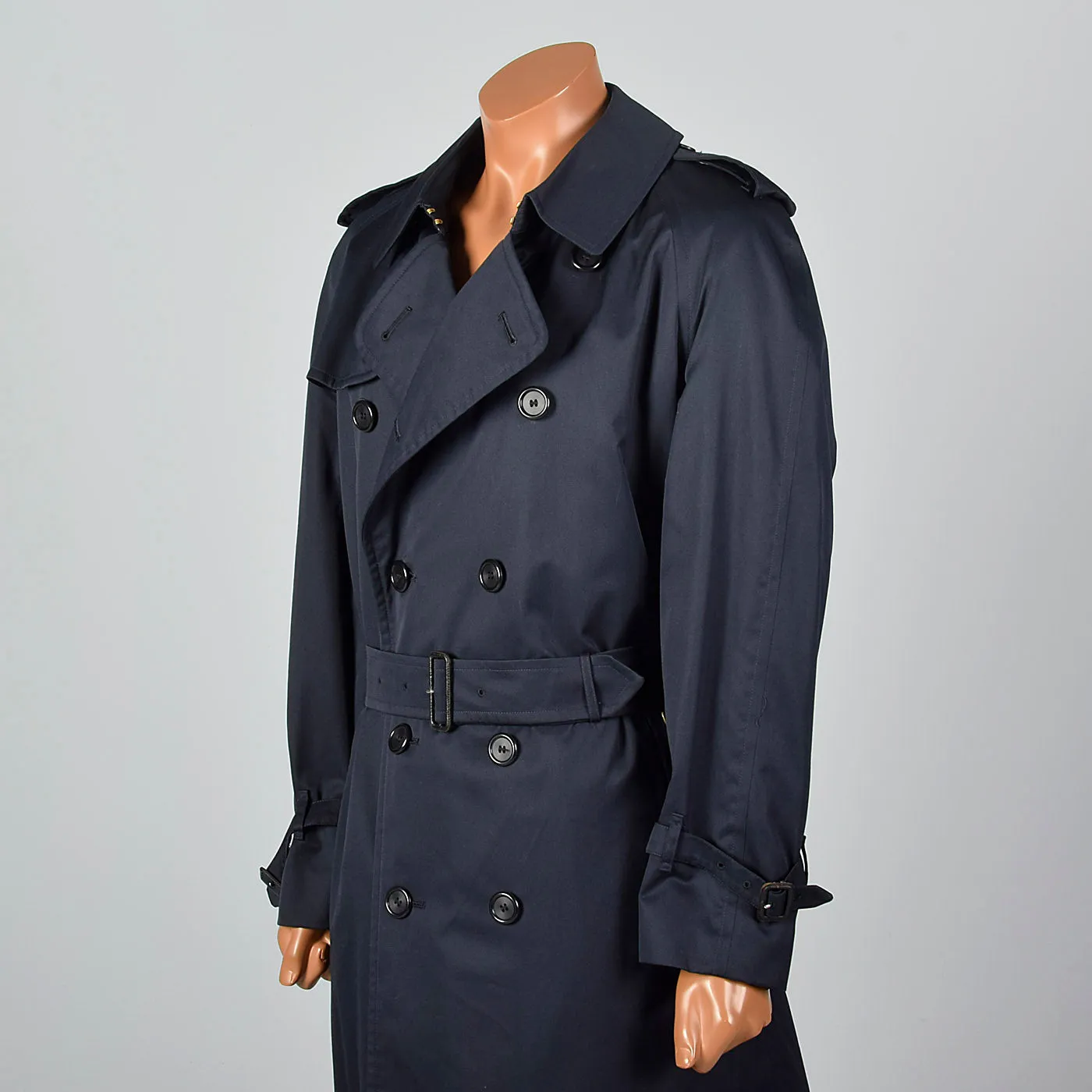 1980s Mens Burberrys  Prorsum Navy Blue Trench Coat