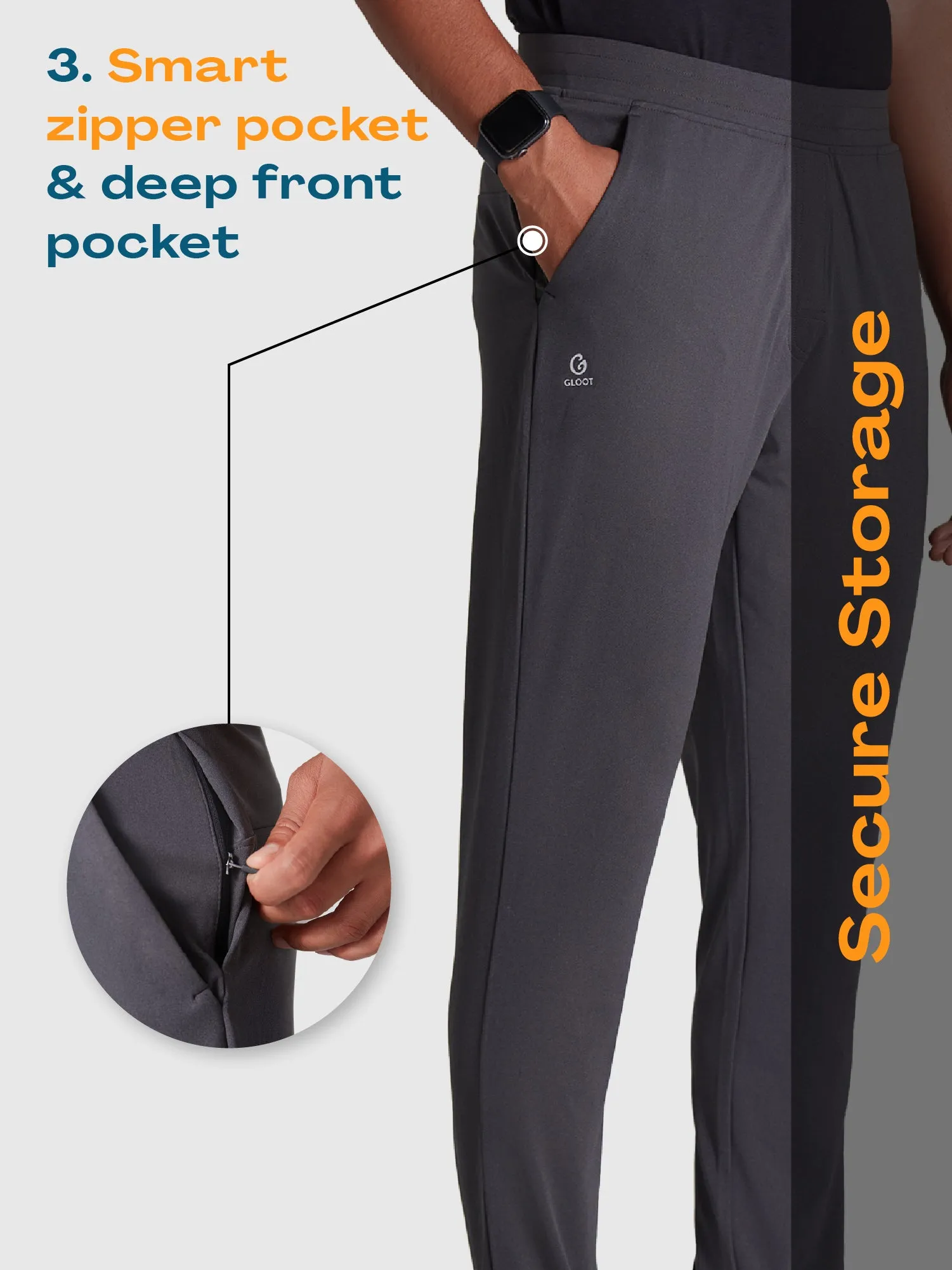 Active Sports Pants 360° Stretch Slim Fit Charcoal