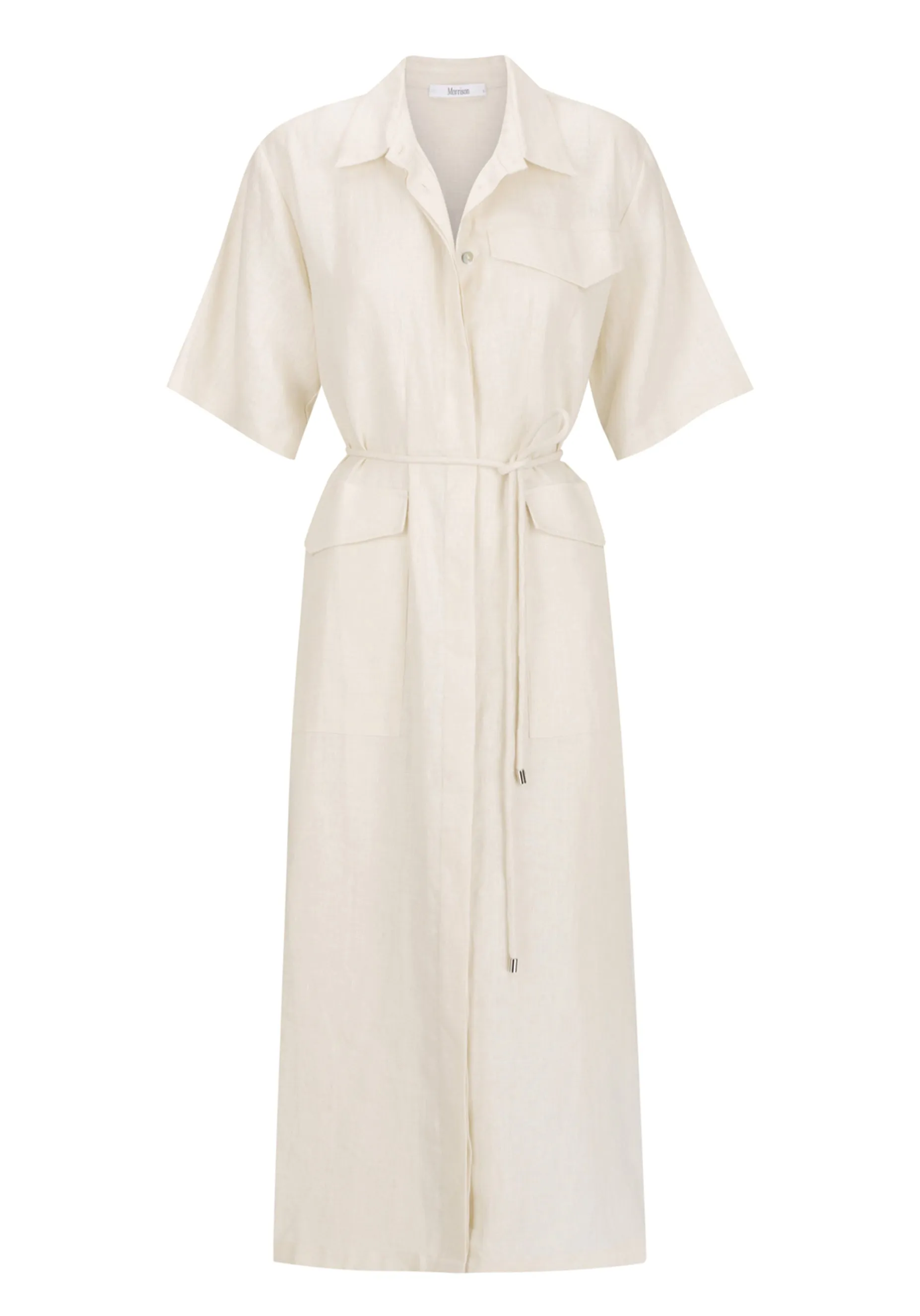 Avaline Linen Shirt Dress_Ecru