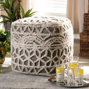 Avery Moroccan Inspired Beige and Brown Handwoven Cotton Pouf Ottoman