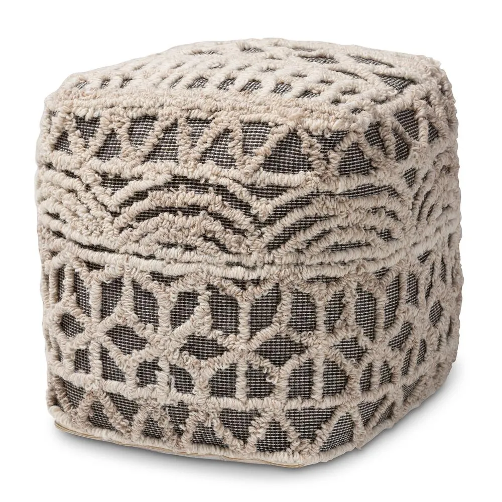 Avery Moroccan Inspired Beige and Brown Handwoven Cotton Pouf Ottoman