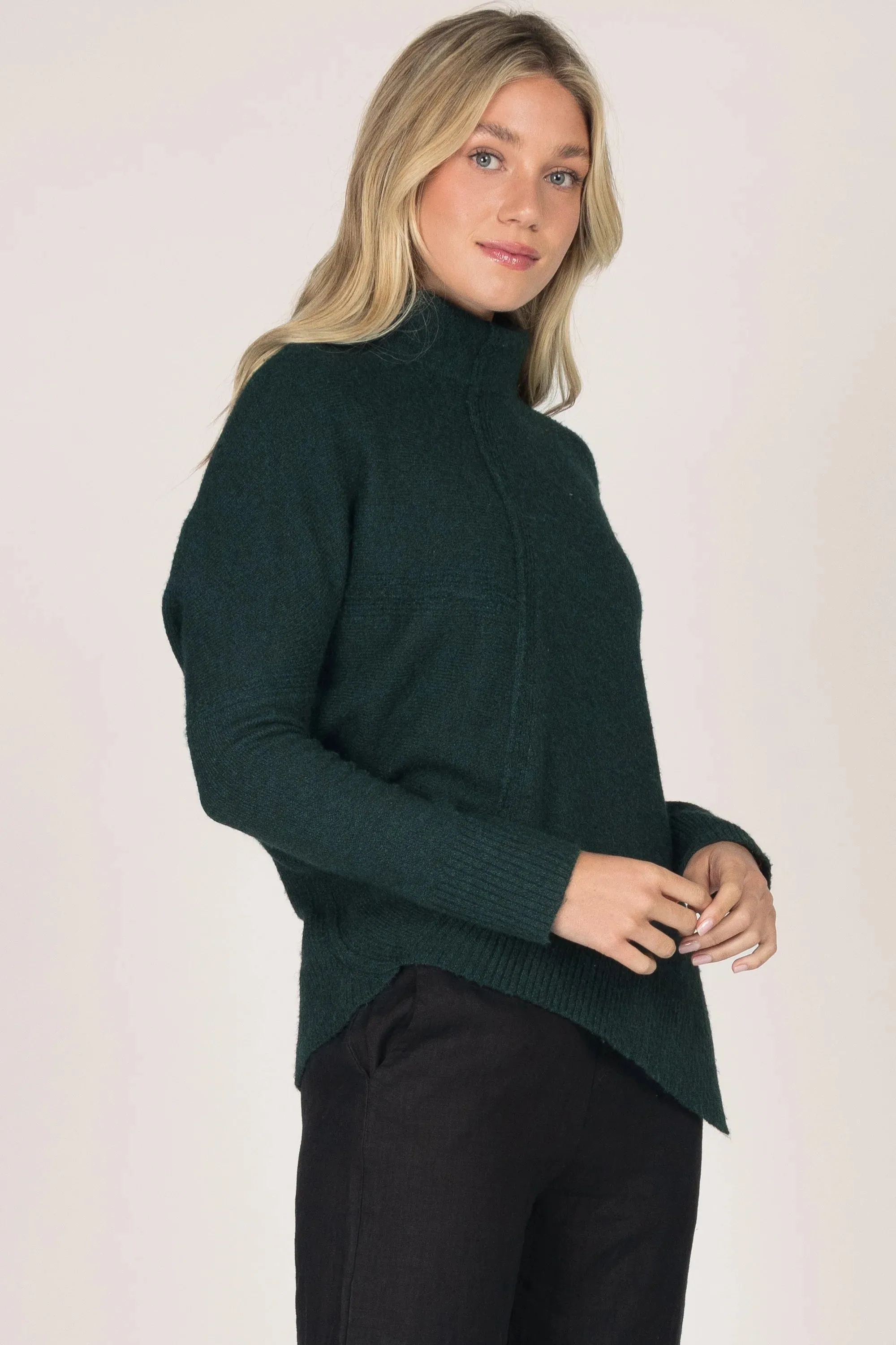 Balsam Green Asymmetrical Symphony Slit Sweater