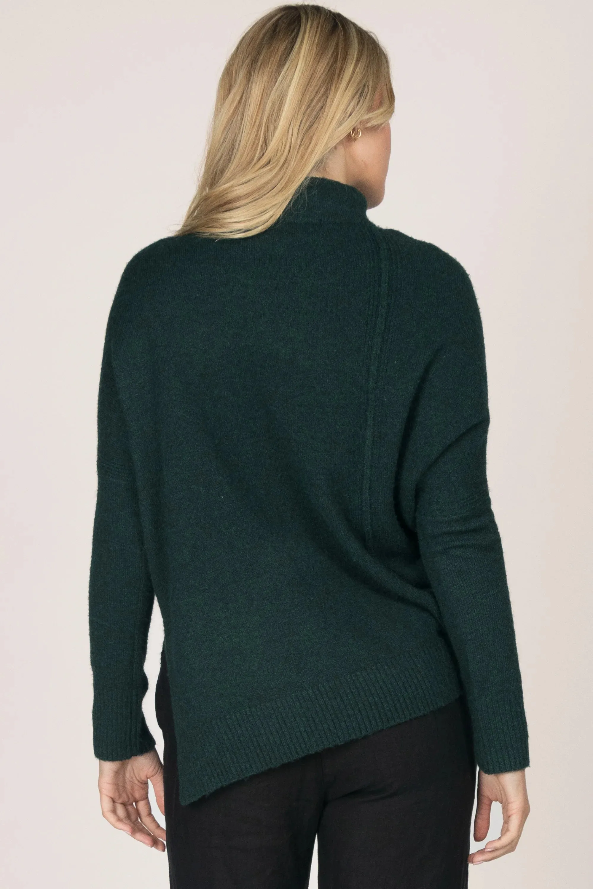 Balsam Green Asymmetrical Symphony Slit Sweater