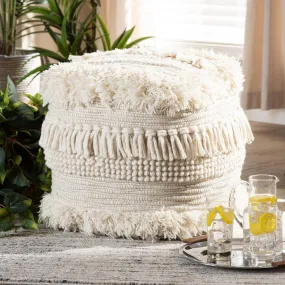 Bartow Moroccan Inspired Beige Handwoven Cotton Pouf Ottoman