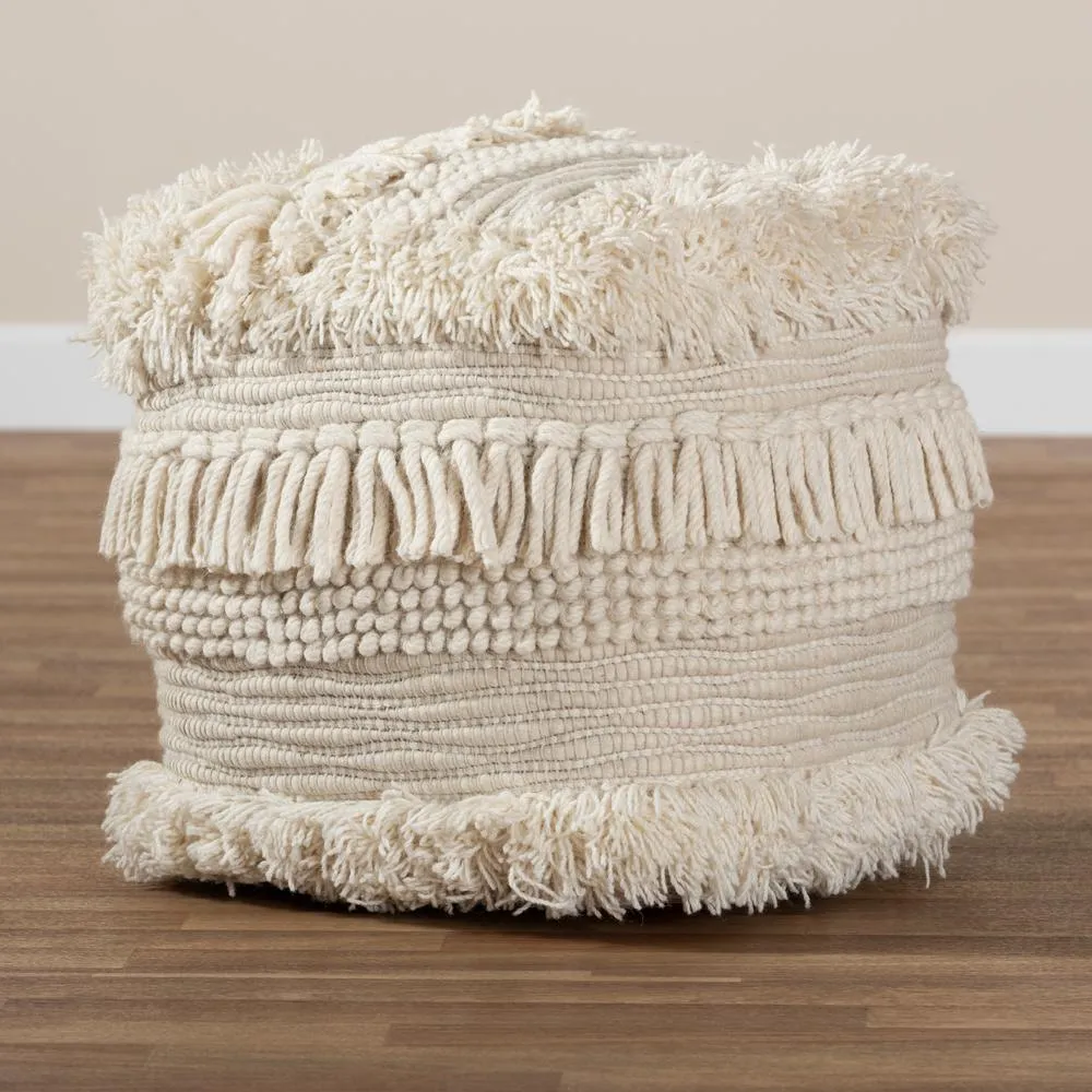 Bartow Moroccan Inspired Beige Handwoven Cotton Pouf Ottoman