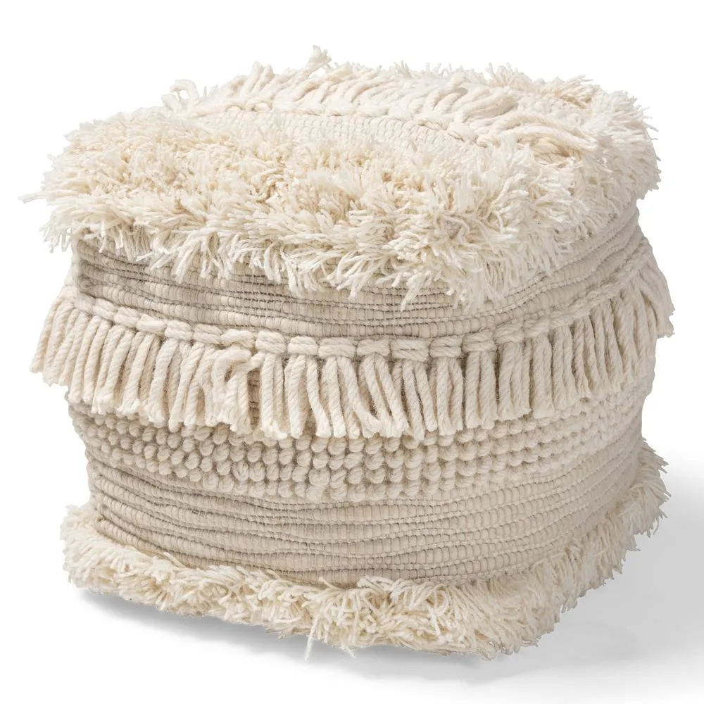 Bartow Moroccan Inspired Beige Handwoven Cotton Pouf Ottoman