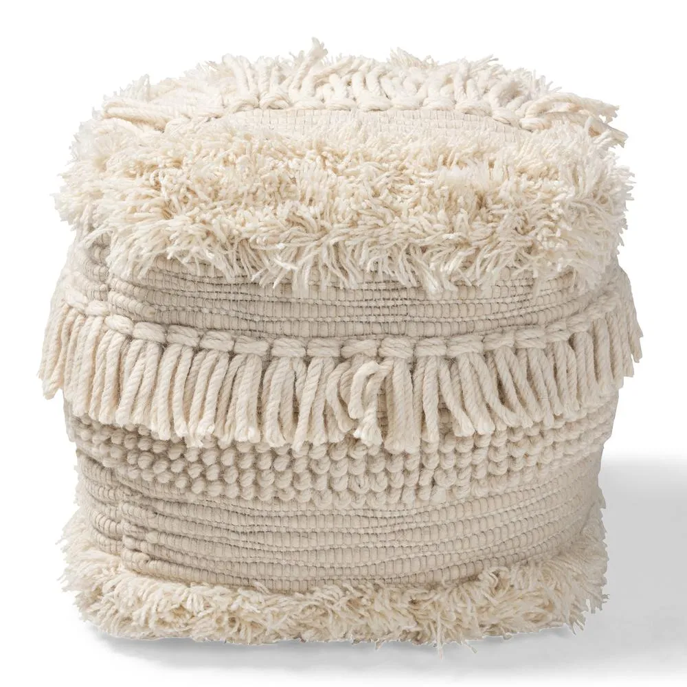 Bartow Moroccan Inspired Beige Handwoven Cotton Pouf Ottoman