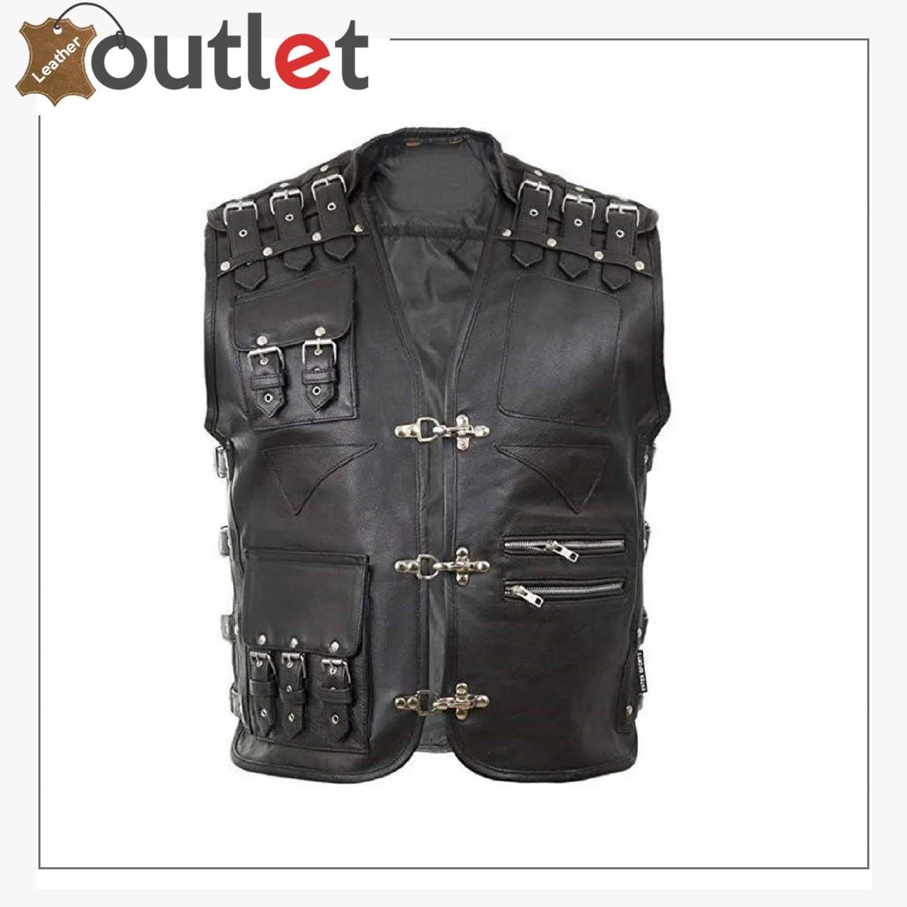 Bike Style Genuine Leather Biker Vest For Mens