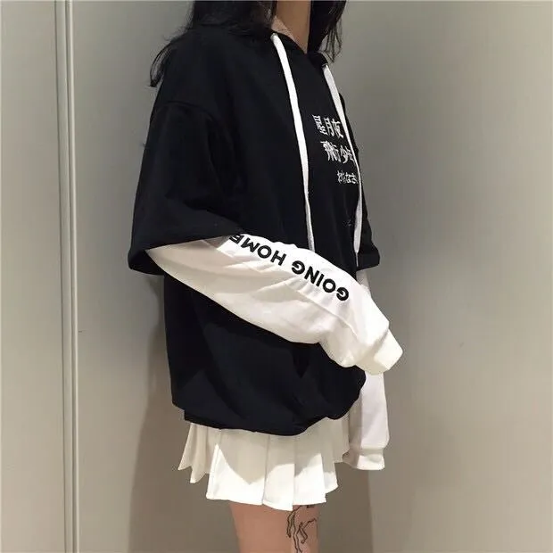 Black Harajuku Fleece Hoodie AD0098