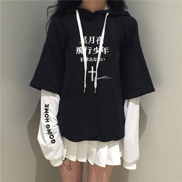 Black Harajuku Fleece Hoodie AD0098