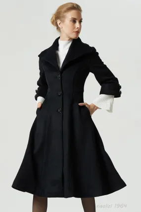 black winter wool coat with lapel collar 1964#