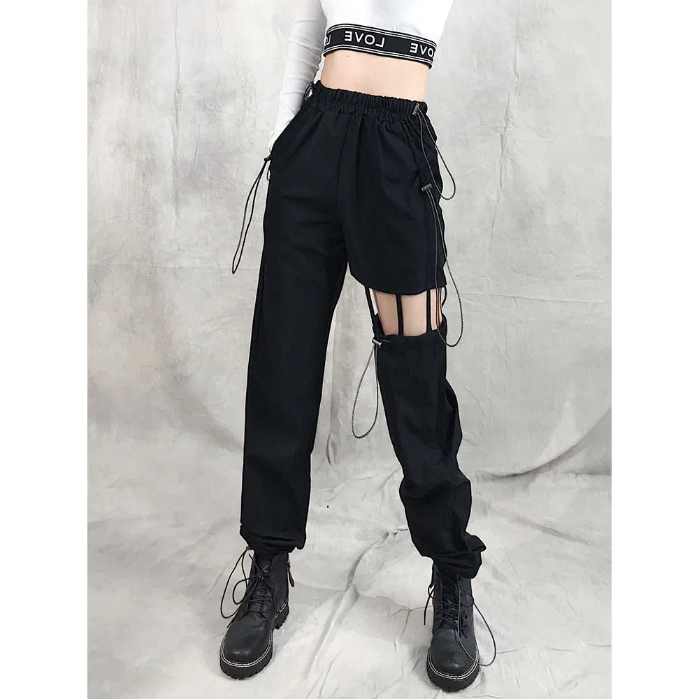 Blackpink Lisa Suspender Cutout Black Cargo Pants