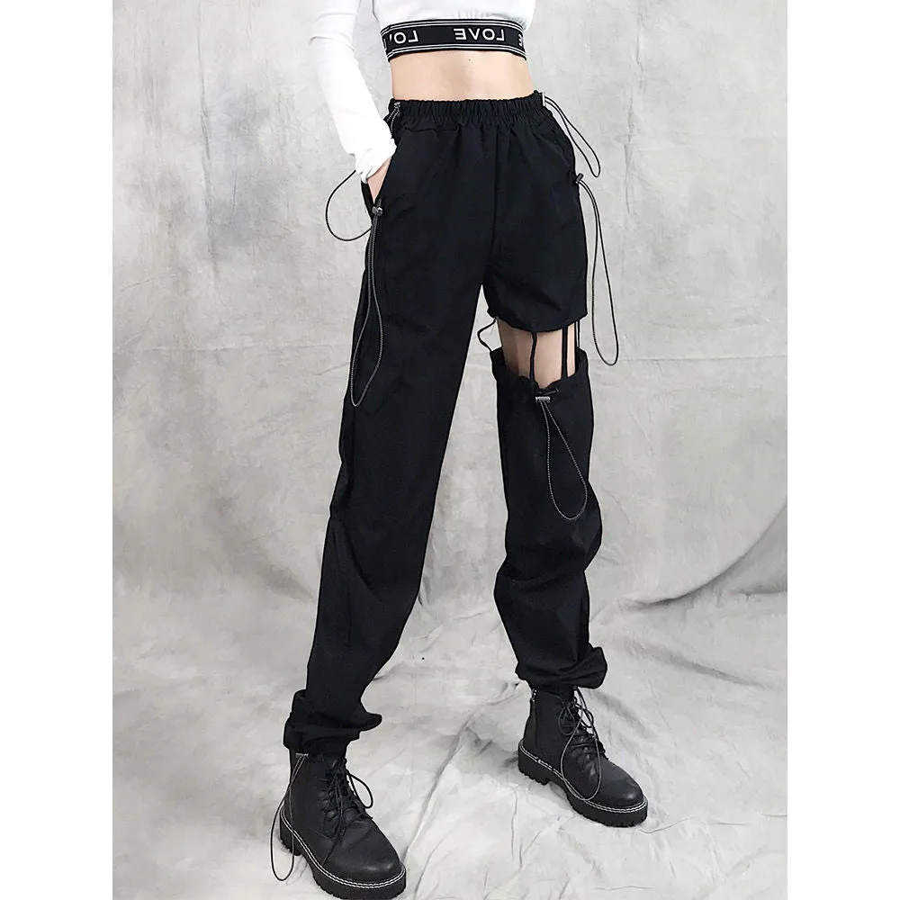 Blackpink Lisa Suspender Cutout Black Cargo Pants