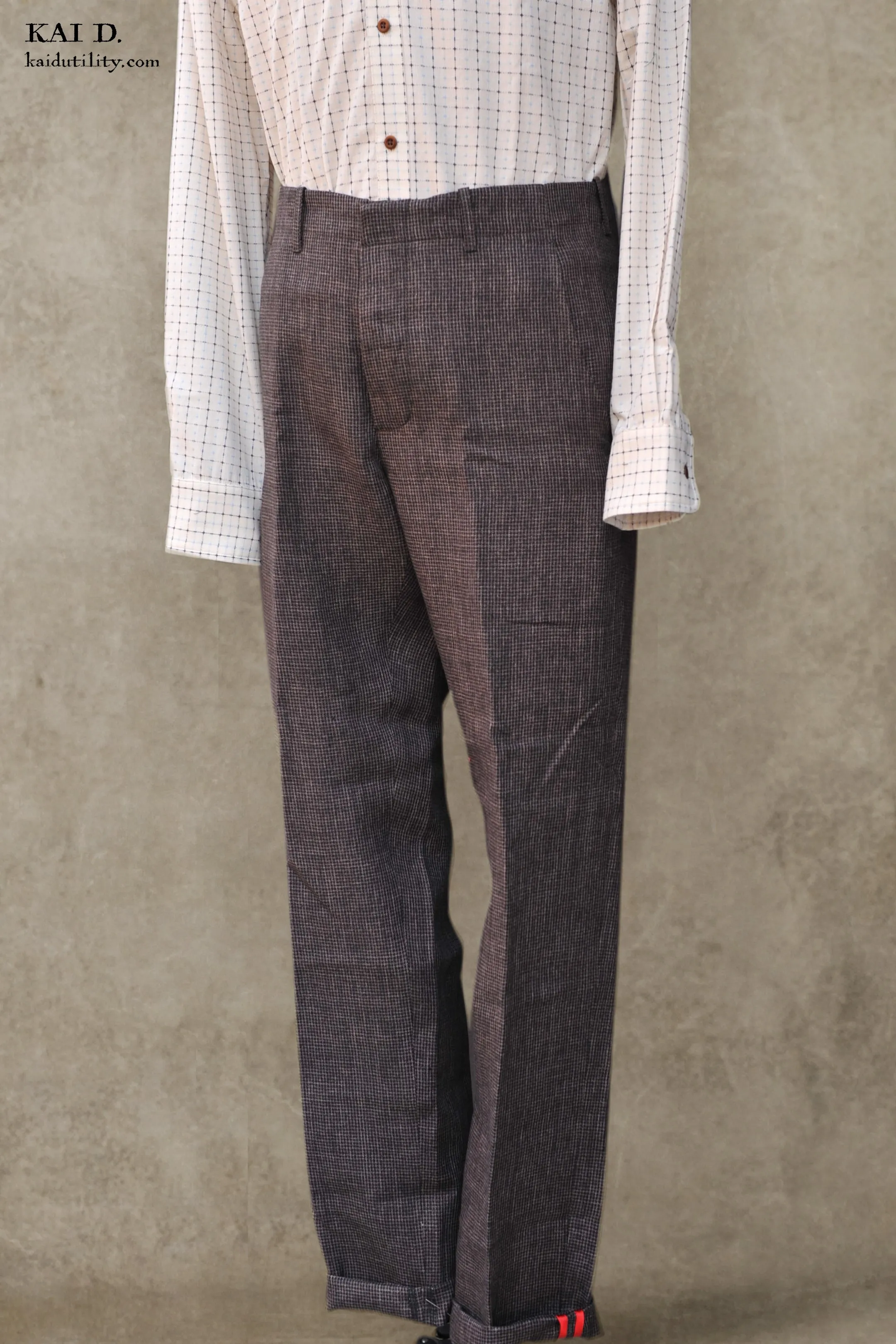 Borough Pants - Brown Linen Houndstooth - 32, 34