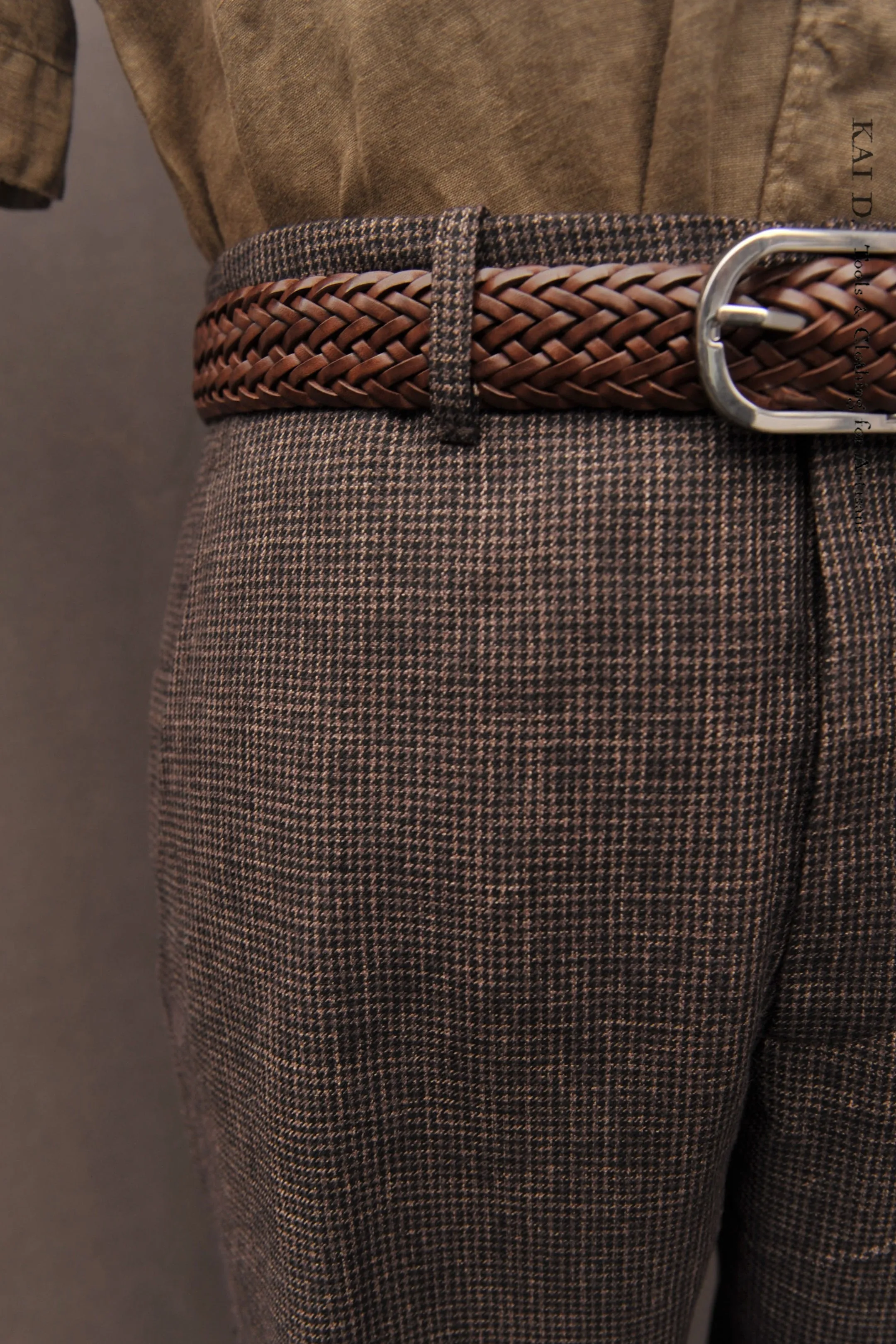 Borough Pants - Brown Linen Houndstooth - 32, 34