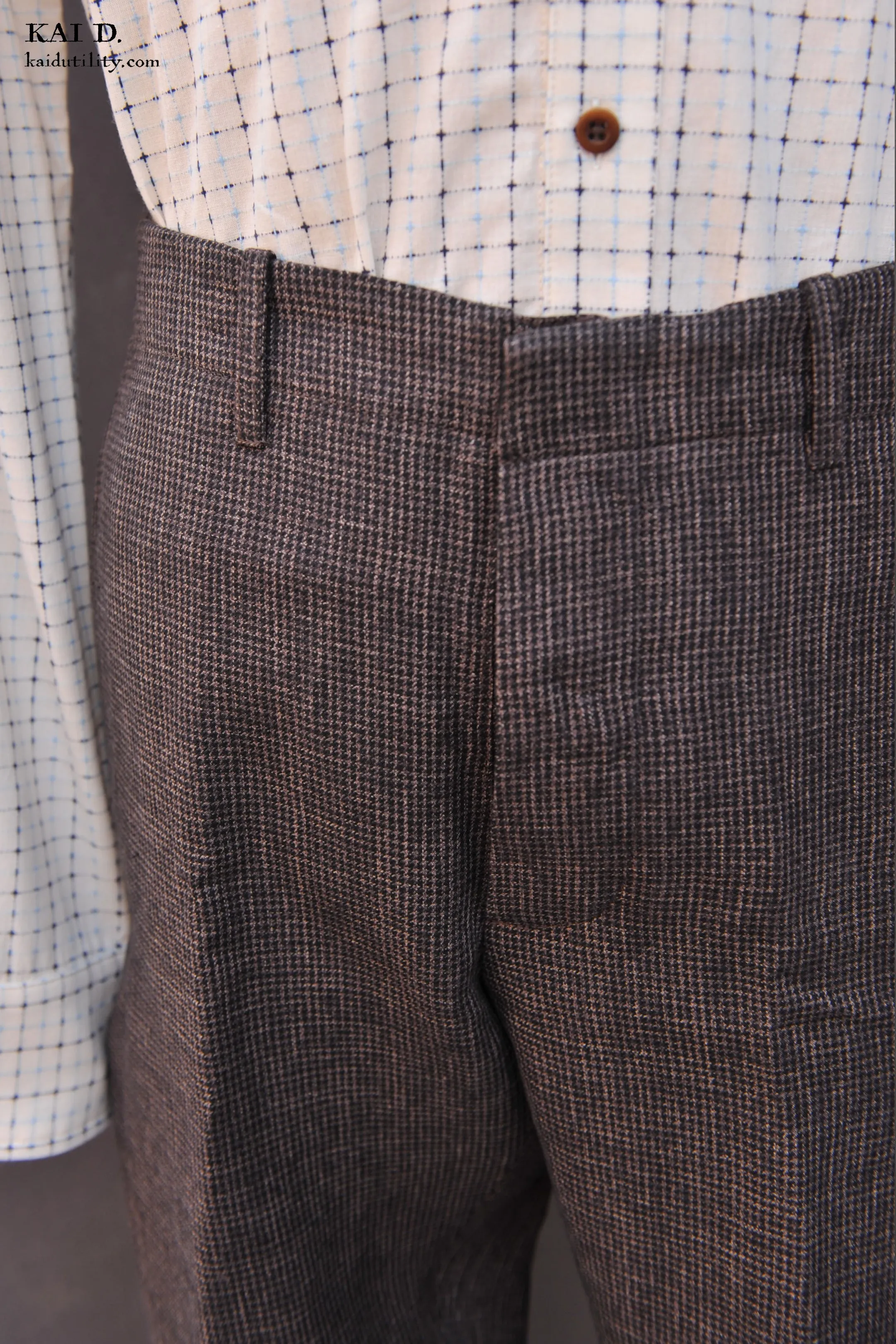 Borough Pants - Brown Linen Houndstooth - 32, 34