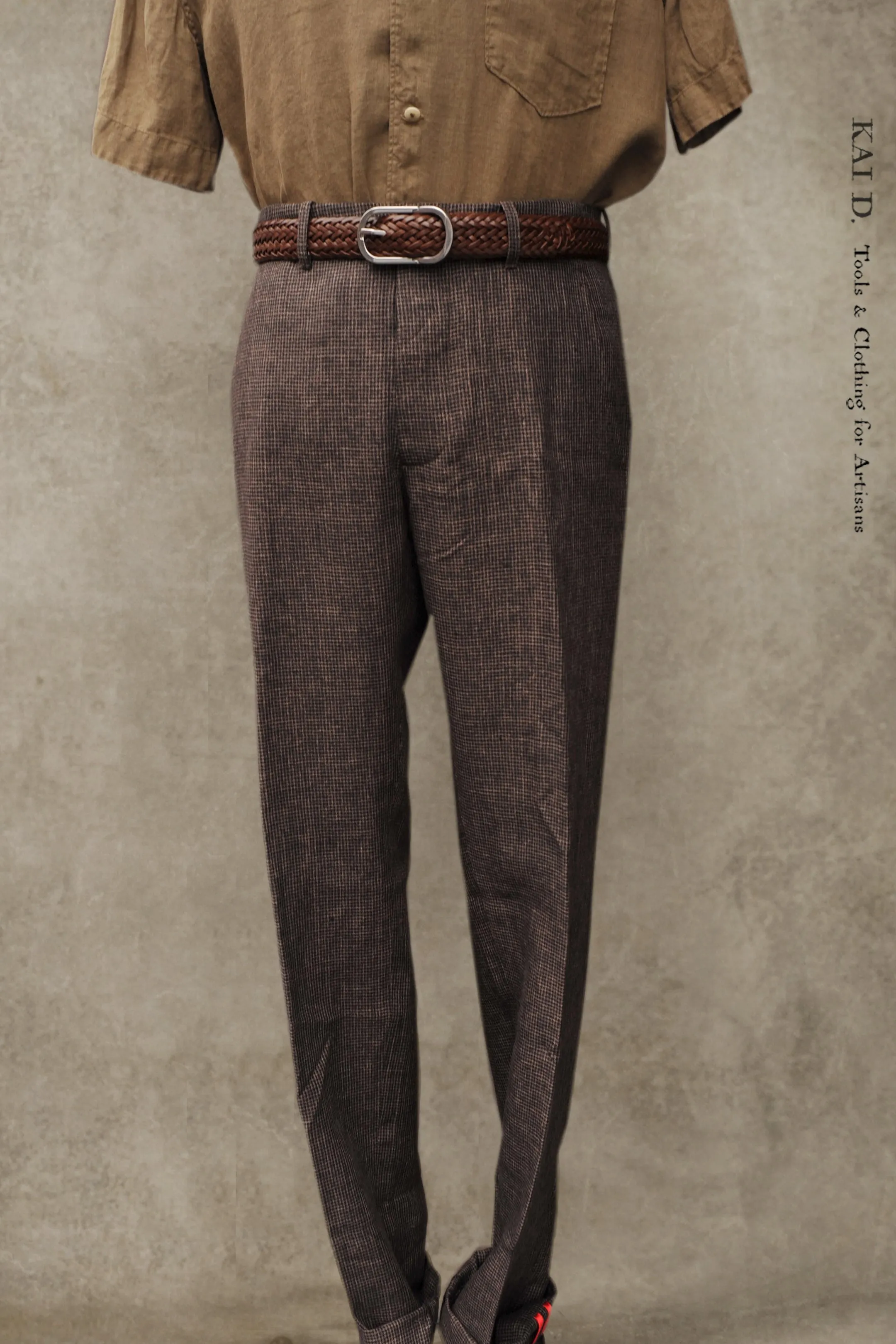 Borough Pants - Brown Linen Houndstooth - 32, 34