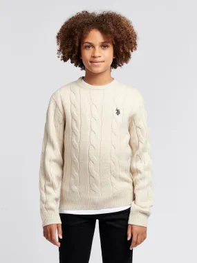 Boys Cable Knit Jumper in Birch Marl