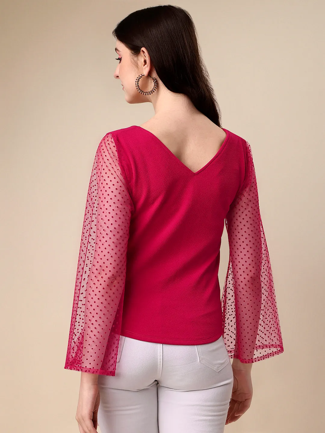 Casual Butterfly Sleeves Solid Women Pink Top