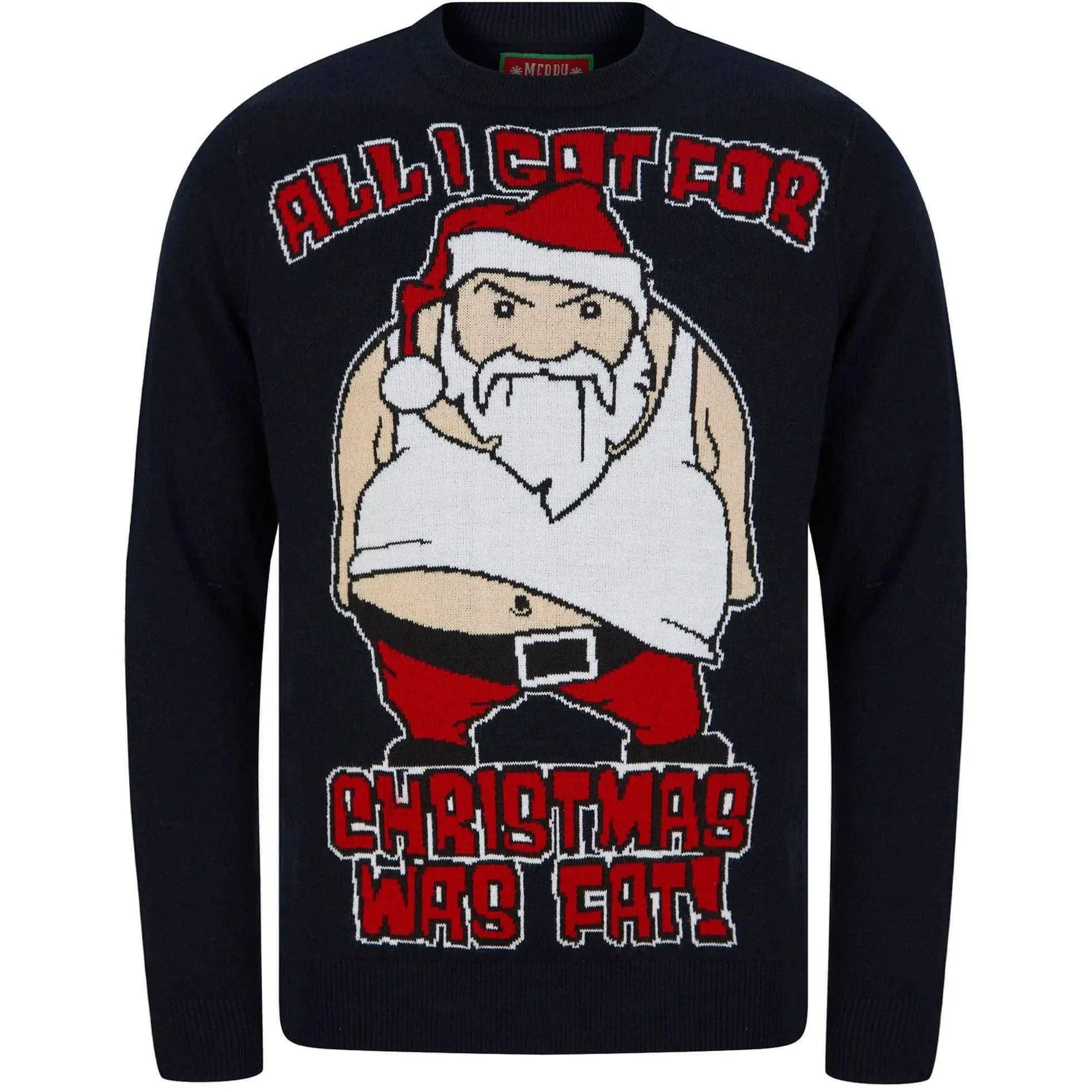 Christmas Fat Santa Motif Mens Christmas Jumper - Ink