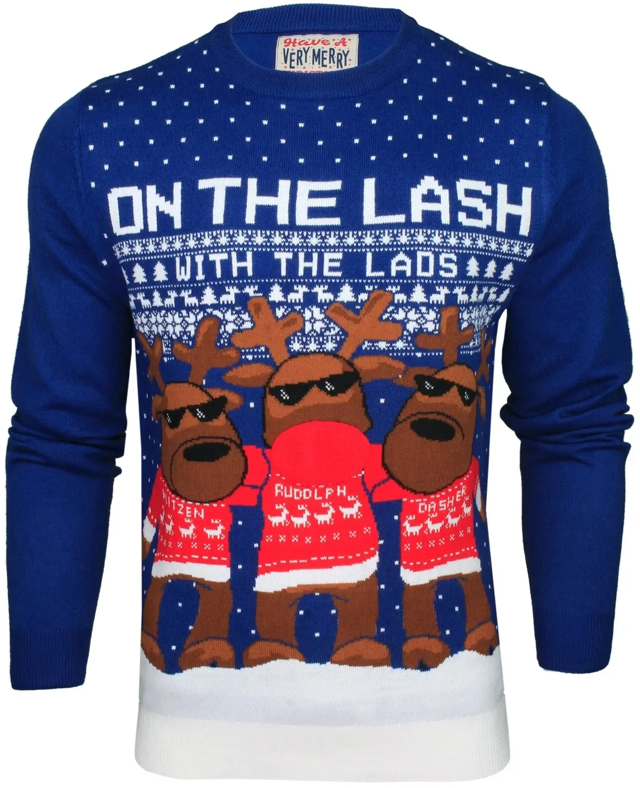 Christmas On The Lash Mens Christmas Jumper - Blue