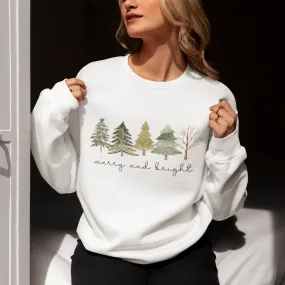 Christmas Trees Sweatshirt - Merry and Bright Unisex Crewneck