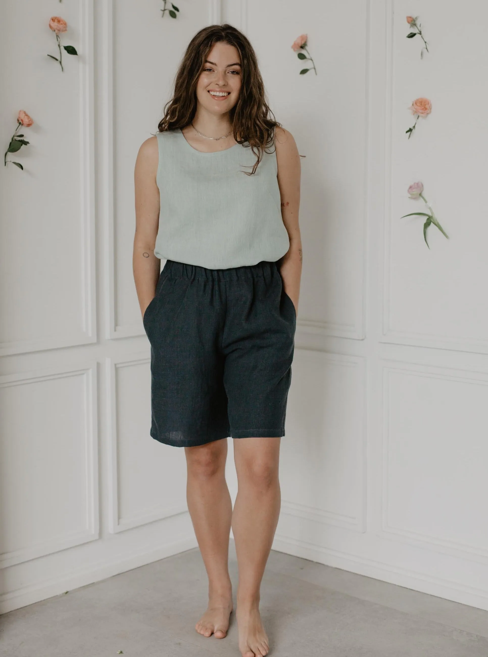 Classical linen top COLETTE - Sage Green