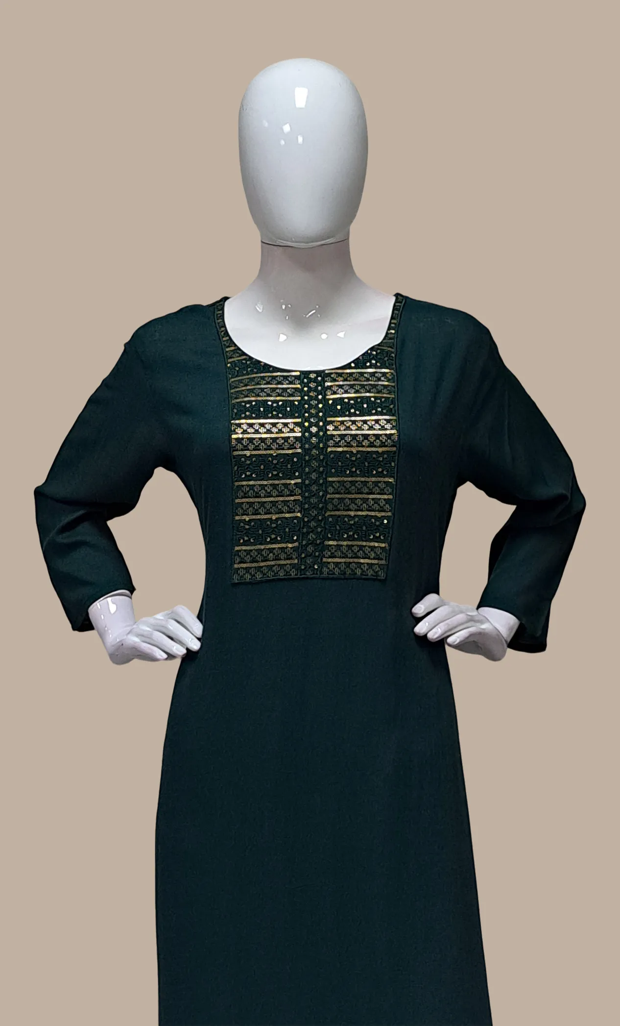 Dark Green Embroidered Kurti Top