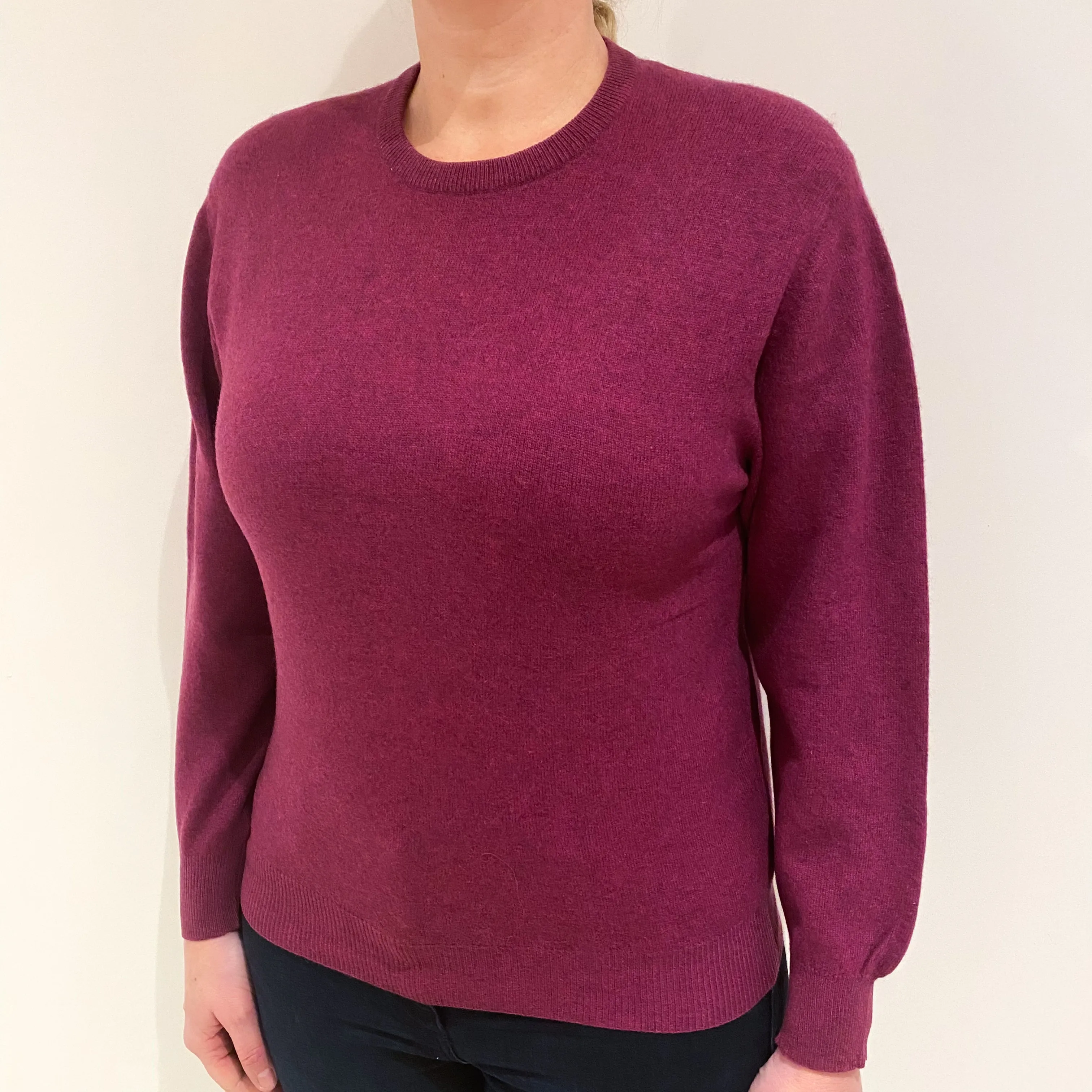 Deep Heather Purple Cashmere Crew Neck Jumper Large