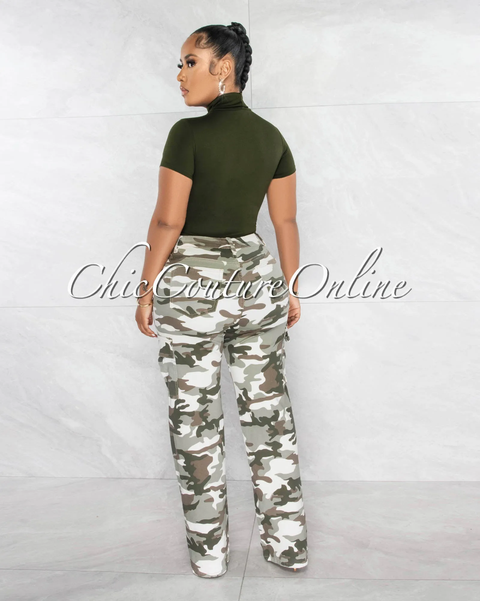 *Delyna Camo Cargo Wide Denim Pants