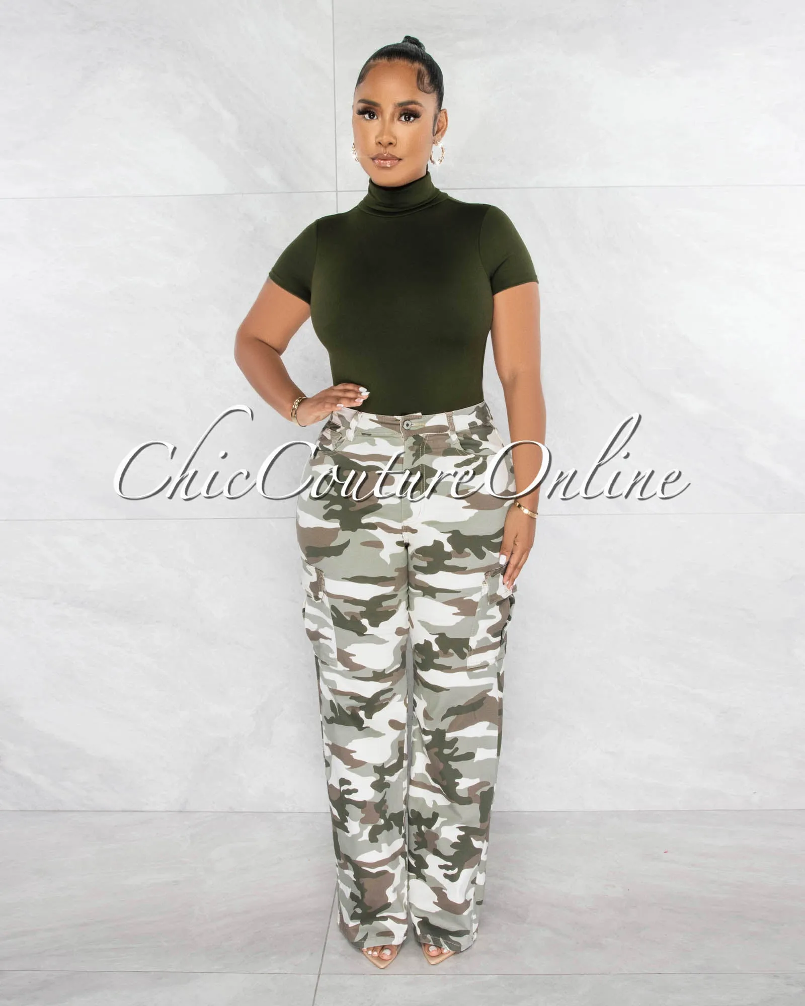 *Delyna Camo Cargo Wide Denim Pants