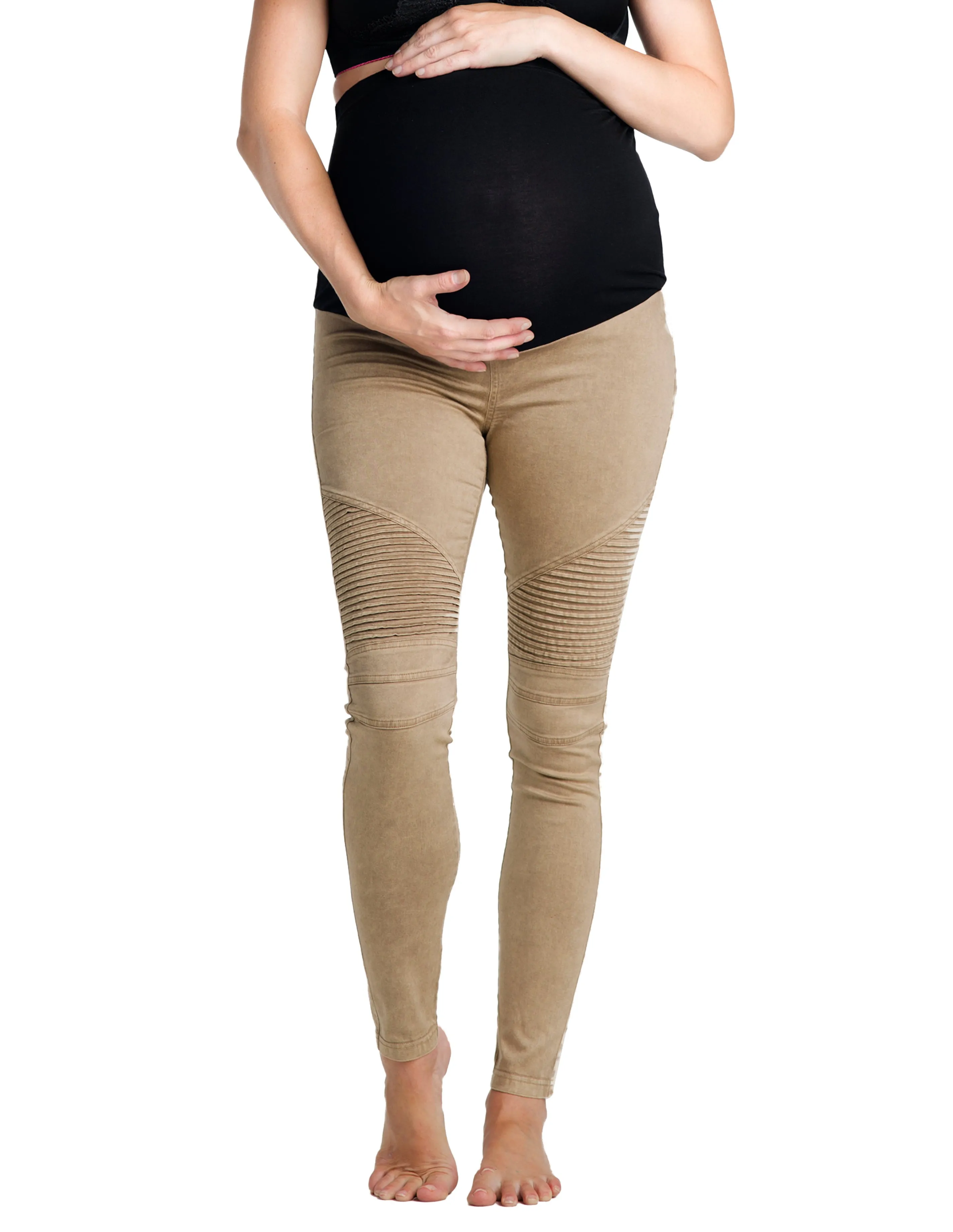 Desert Khaki Moto Maternity Leggings