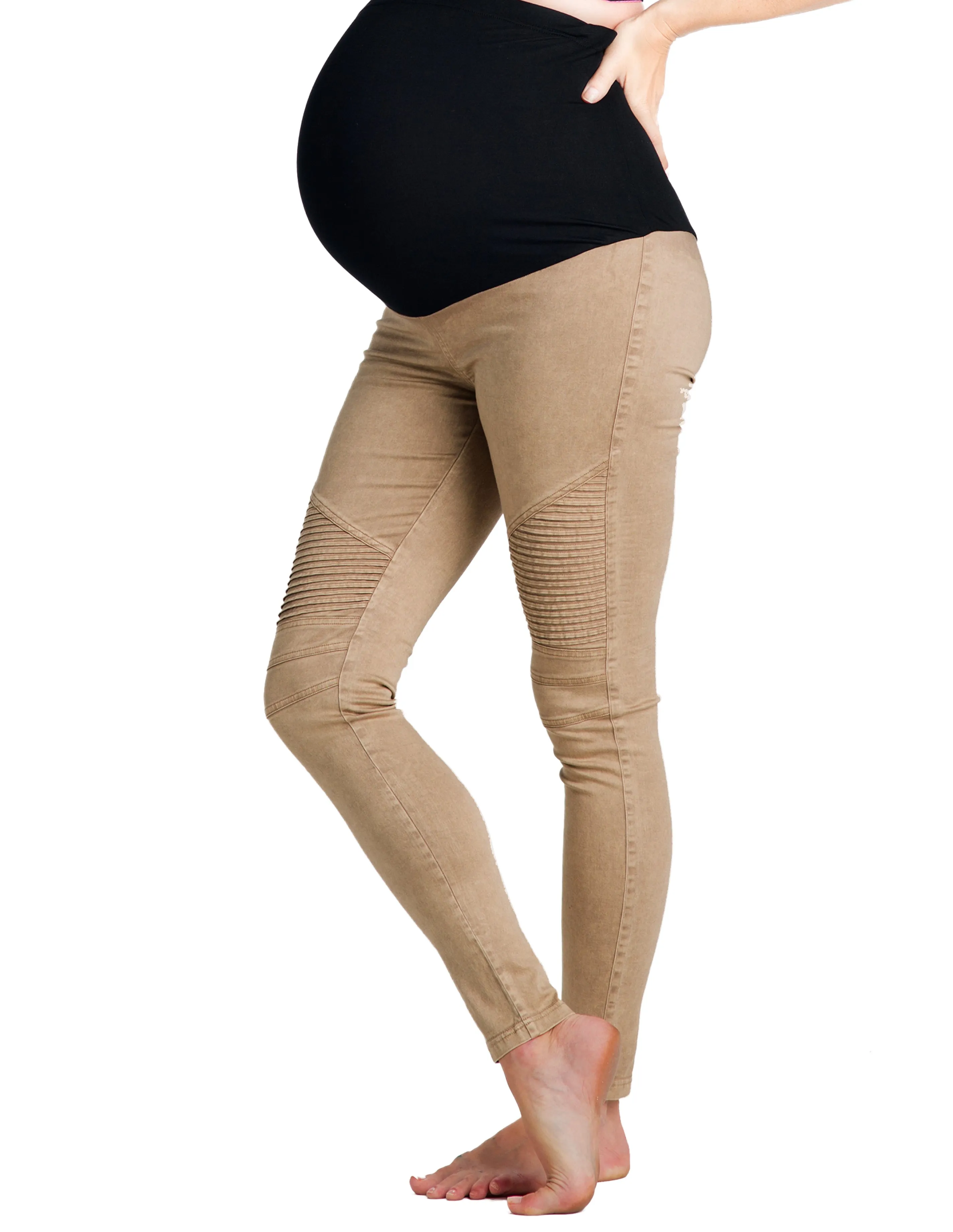 Desert Khaki Moto Maternity Leggings