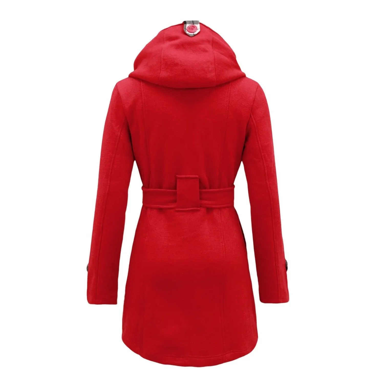 Double Breasted Long with Belt Hooded Coat with Plus Size