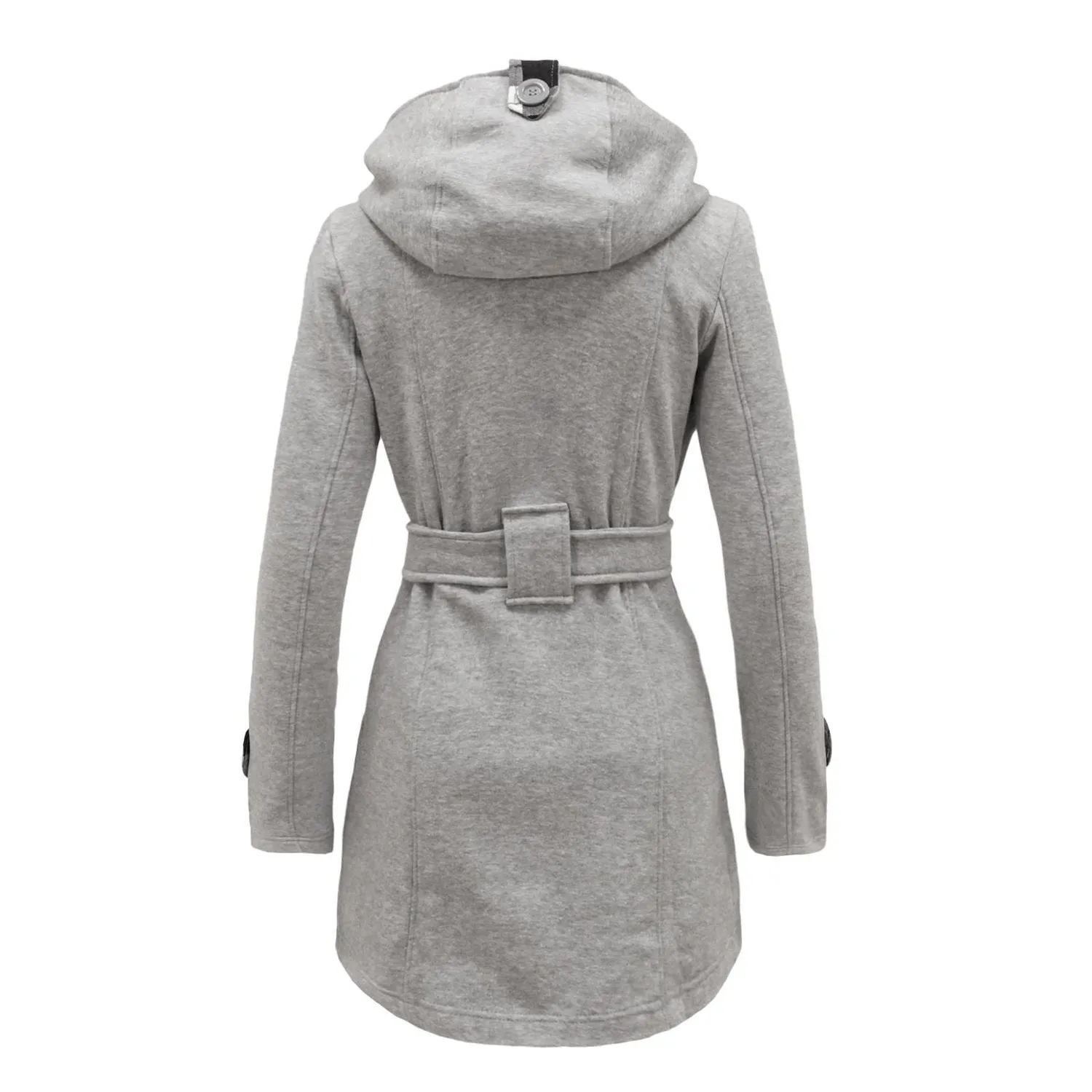 Double Breasted Long with Belt Hooded Coat with Plus Size