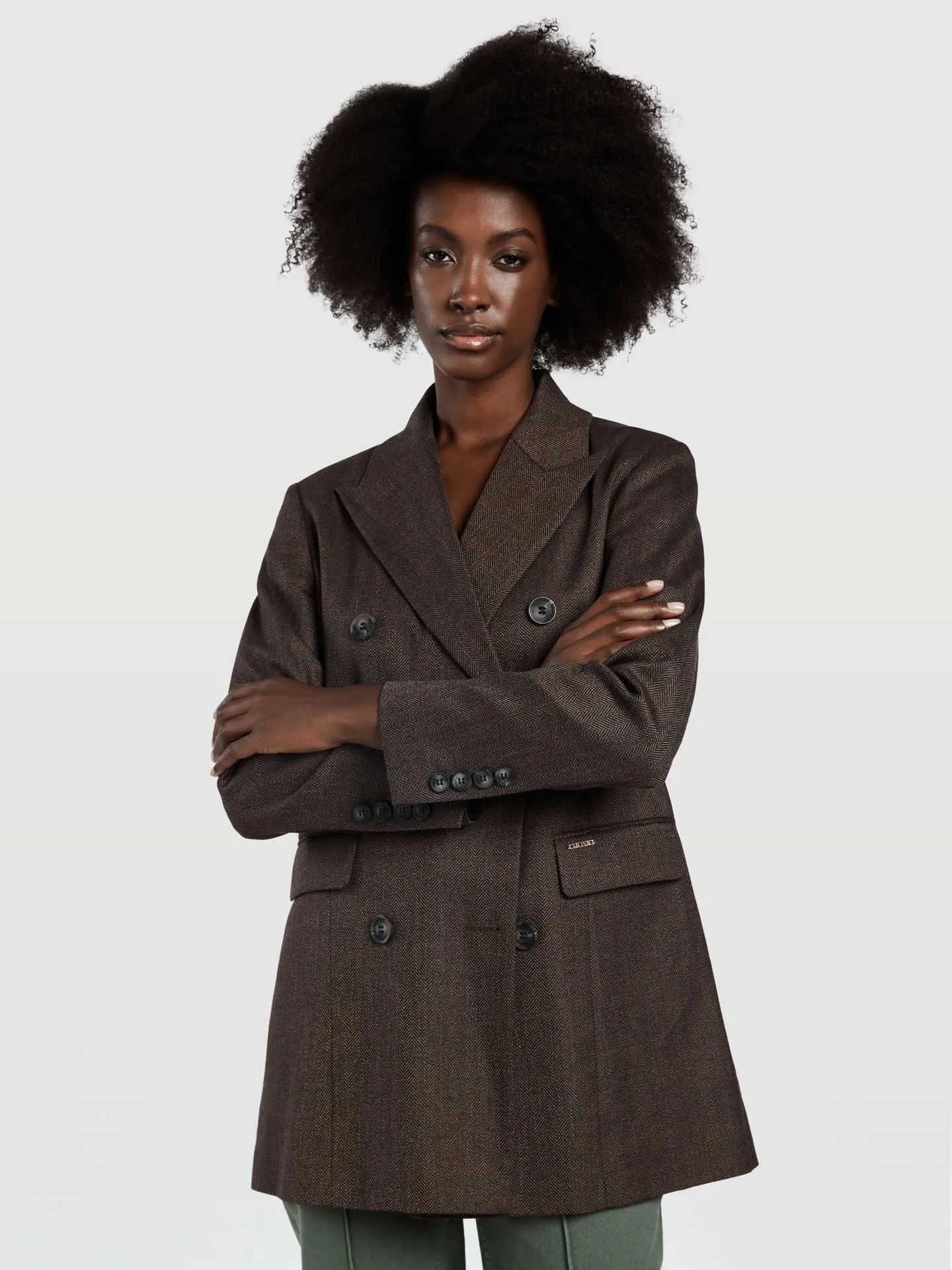 Double-breasted Wool and Cotton Blend Coat